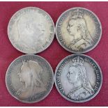 Silver crowns; Edward IIV 1902, Victorian 1889, 94 & 89 (4)