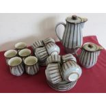 Denby stoneware part coffee service, in grey striped pattern with orange finals and five similar
