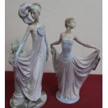 Lladro porcelain model of a ballet dancer and another of a 1920s debutant (height 34cm max) (2)