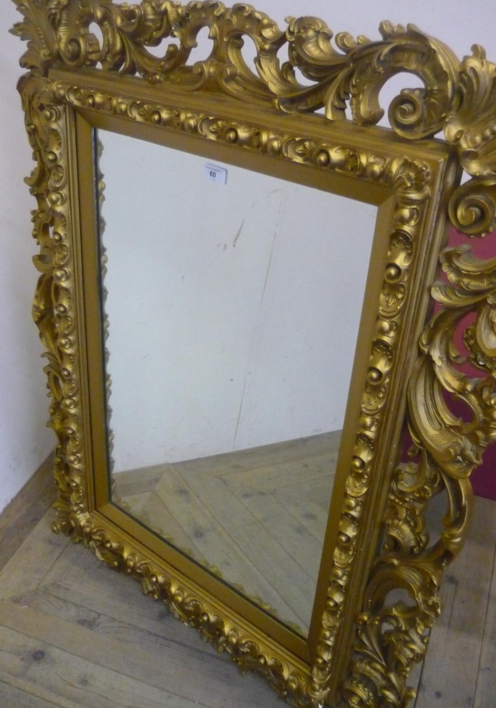 Rectangular wall mirror, in pierced scrollwork gilt frame (15cm x 8cm)