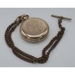 Waltham Hunter pocket watch and chain, rolled gold monogrammed case with presentation inscription,