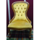 Victorian style mahogany framed nursing style chair with upholstered seat and deep button back