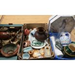 Collection of Eastern souvenir brass and copper, Studio and other ceramics, two boxed Ikea Smogga
