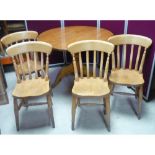 Pine circular top cafe style table (approx 110cm) and set of four beech country style country chairs