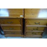 Pair of pine three drawer bedside chests