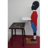 Silhouette painted dumbwaiter and a Victorian stool with carved top on four turned legs (2)