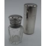 Victorian hallmarked silver cylindrical scent bottle, with hinged top London 1884, by Alfred