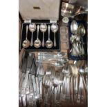 Collection of Community stainless steel cutlery plate approx 70pcs, set of EPNS soup spoons in case,