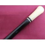 Edwardian hard wood walking cane, with ivory handle and ferrule (L51cm)