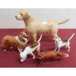 Beswick Animals: Wendover Lab, Collie, two Hounds & Fox (5)
