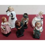 Royal Doulton Dickens figures: Little Nell, Fagin, Mrs Bardel (2nd), also Churchill, Hello Dolly and
