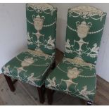 Pair of Geo. lll style dining chairs with upholstered seats and backs, and mahogany style