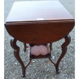 Victorian walnut two tier occasional table, square top with four fall leaves on angular cabriole