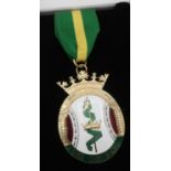 Silver gilt and enamel Manorial Society medallion on ribbon by Toye, Kenning and Spencer Ltd, in