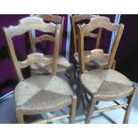 Set of four rush seated elm country style chairs