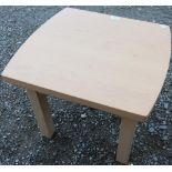 Contemporary beech coffee table, shaped square top on square supports (53cm x 49cm x 45cm)