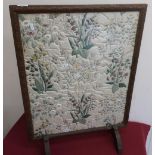 Embroidered floral pattern oak framed fire screen (57cm x 77cm)