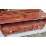 Rectangular hardwood TV/entertainment stand with open shelf above three short drawers (111cm x