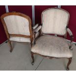 Pair of modern stained beech framed French style broad seated armchairs with upholstered seat,