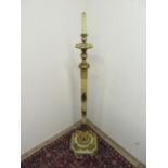 George III style yellow and green Chinoiserie decorated standard lamp, with acanthus carved