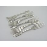Set of four Victorian Scottish hallmarked silver Fiddle pattern dessert forks, Edinburgh 1870,