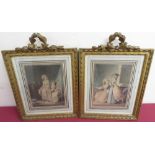 A pair of early 19th C French prints of ladies by Janinet in gilt frames. (W21cm x H29.5cm)