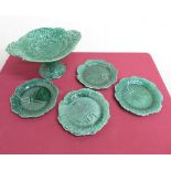 A large selection of Wedgwood and other cabbage leaf ceramics comprising of comport, twelve leaf