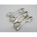Set of six hallmarked silver Victorian Fiddle pattern teaspoons Newcastle 1852 by Thomas Sewell (