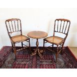 Simpson's of Norfolk oak wine table (D48cm x H54) a pair of Victorian style bedroom chairs with