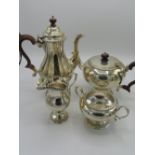 Modern hallmarked silver George III style four piece tea service with gadrooned borders and