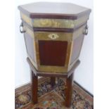 Geo. III and later brass bound mahogany hexagonal celarette, fitted interior with drain plug, with