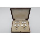 Set of six 9ct gold, platinum mother of pearl & pearl shirt studs, with matching cuff-links, stamped