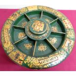 19th C circular painted wood games compendium with gilt detail, various card and other games with