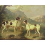 Alexander West, Two gun dogs with game bag in a landscape, oil on canvas, signed (40cm x 50cm)