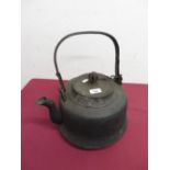 Extremely large oriental cast iron kettle with swing handle and detachable lid, the sides