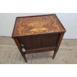 19th C Dutch marquetry side cabinet, gallery top decorated with a profuse flower basket above a