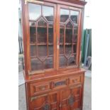 Late Victorian mahogany secretaire bookcase, moulded cornice above a pair of astragal moulded