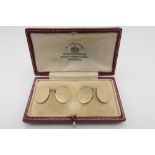Pair of 9ct gold hallmarked plain oval cuff-links, in Mappin & Webb box, 5.6g