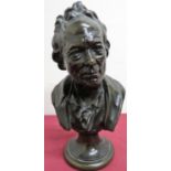 Small 20th C bronze head and shoulder bust of a nobleman, on turned socle (H25cm)