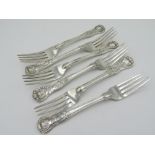 Six Victorian London hallmarked silver King's pattern table forks, three 1845 by George William