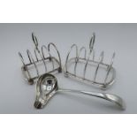 Hallmarked silver five bar toast rack, Sheffield 1930 by Atkin Brothers (L.7cm), another