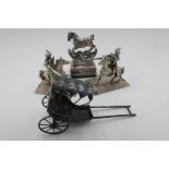 Sterling silver desk seal in the form of a rocking horse on a rectangular plinth with malachite