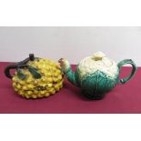 A Wedgwood 5E34 Cauliflower teapot, with impressed marks to base (H11cm), a Majolica style pineapple