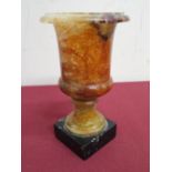 Early 19th C turned agate urn on square marble base (repair to column) (14.5cm high)