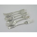 Set of six Geo IV hallmarked silver Fiddle pattern table forks, London 1829 probably John, Henry &