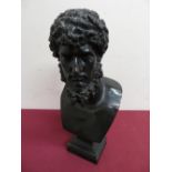 Modern bronze bust of a classical style bearded gentleman on square base (36cm high)