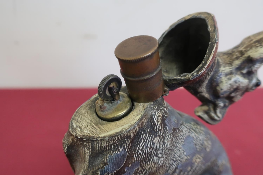 Late Victorian painted cast Spelter table cigarette lighter in the form of a seated greyhound, - Image 2 of 2