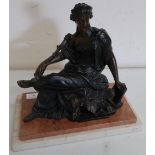 Victorian style patinated resin figure of a seated classical lady on a stepped marble base (H29cm)