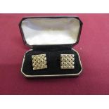 Pair of heavy gold cufflinks of square form with basket weave pattern marked 9-375 (13.1grm)