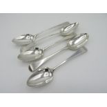 Five Geo III London hallmarked silver Old English pattern table spoons, one 1776 by Josiah &